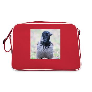 Carrion Crow (Aaskrähe, Corvus corone) - Retro Bag - red/white - Back
