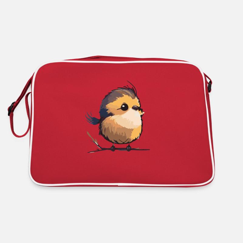 Comic Cute Kawaii Sticker Vogel Singvogel flauschi - Retro Tasche - Rot/Weiß