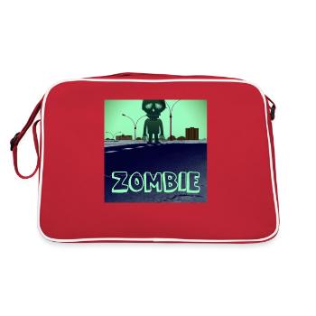 Surreales Zombiedesign - Retro Tasche - Rot/Weiß - Hinten
