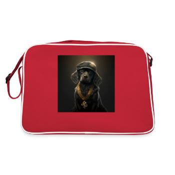 Mignon chien noir avec collier en or - Sac Retro - rouge/blanc - Dos