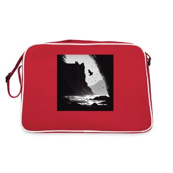 rough sea with cliffs - Retro Bag - red/white - Back