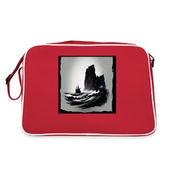 rough sea with cliffs - Retro Bag - red/white - Back