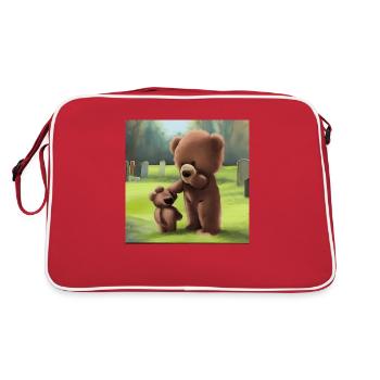 Traurige Teddyfamilie auf Friedhof - Retro Tasche - Rot/Weiß - Hinten