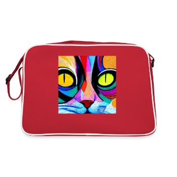 Colourful cat close up, abstract - Retro Bag - red/white - Back