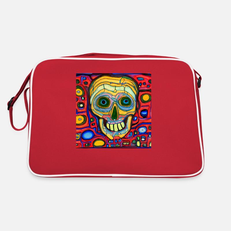 Farbiger Hintergrund mit Schädel - Retro Tasche - Rot/Weiß