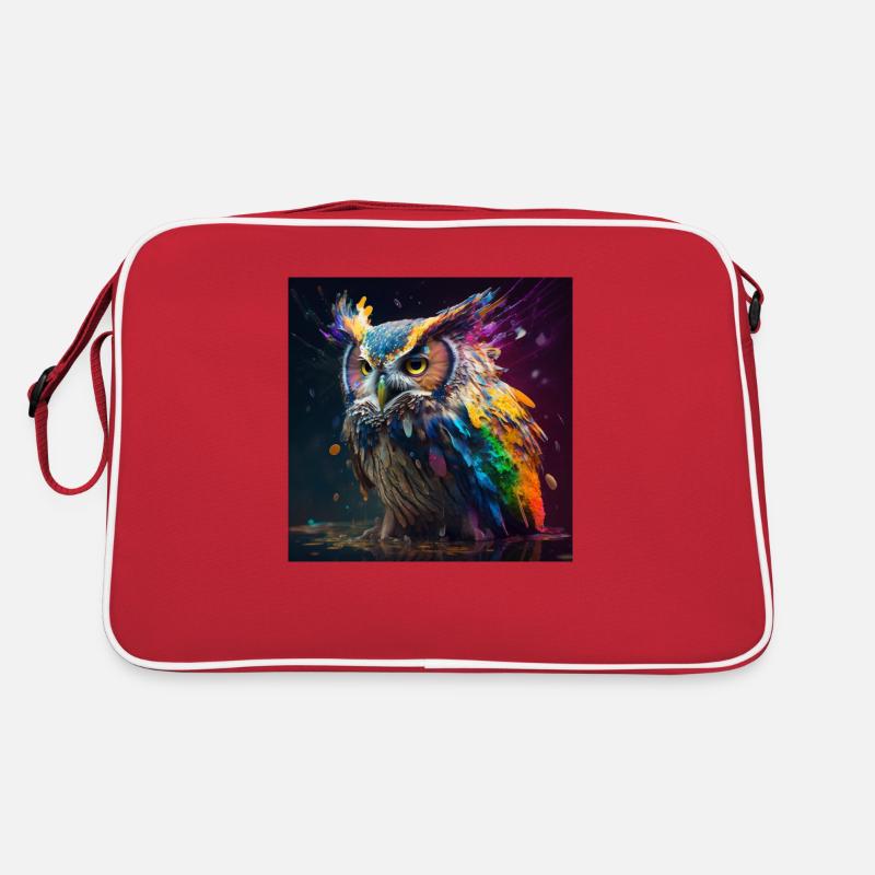 Farbige Eule, einzigartiges Design - Retro Tasche - Rot/Weiß