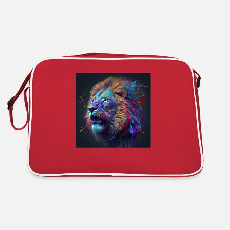 Farbiger Löwe, einzigartiges Design - Retro Tasche - Rot/Weiß
