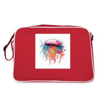 Neonfarbene Aquarell Qualle im Meer - Retro Tasche - Rot/Weiß - Hinten
