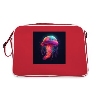 Neonfarbene Qualle schwimmt im Meer - Retro Tasche - Rot/Weiß - Hinten