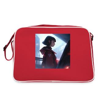 Serene Enigma: Captivating Anime-Style Portrait - Retro Bag - red/white - Back
