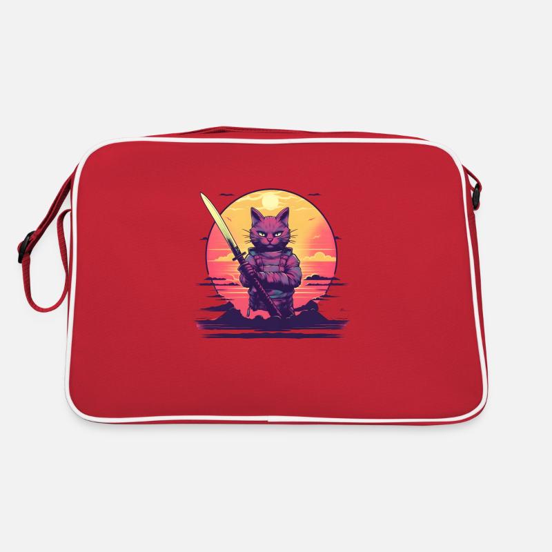 Synthwave samurai Cat sunset Retro Bag