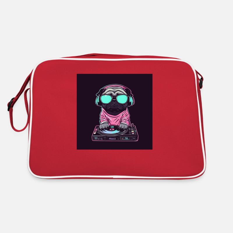 Mops DJ - Retro Tasche - Rot/Weiß