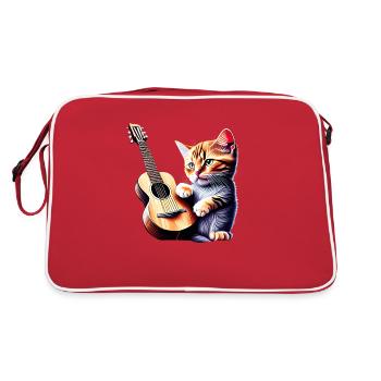Kitten Guitarist Domestic Cat Cat Guitar Cat - Retro Bag - red/white - Back