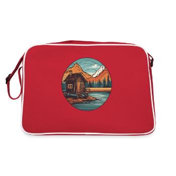 Lakeside House / Cabin / Lake / Mountains / Nature /Forest - Retro Bag - red/white - Back