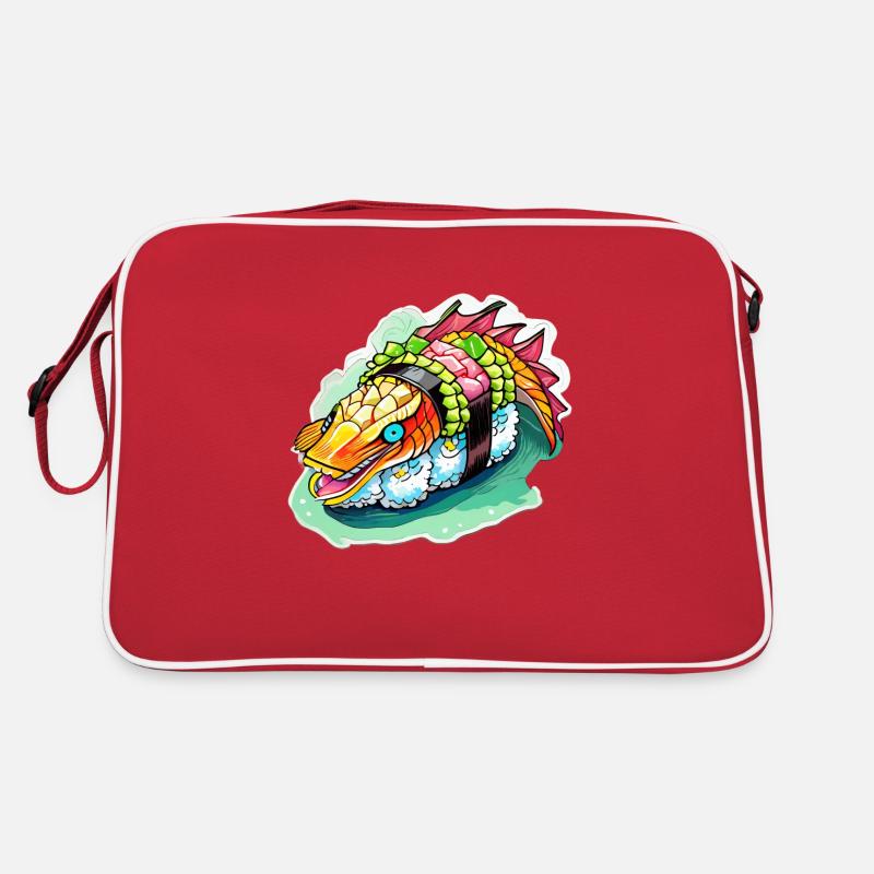 Sushi-Drache - Retro Tasche - Rot/Weiß