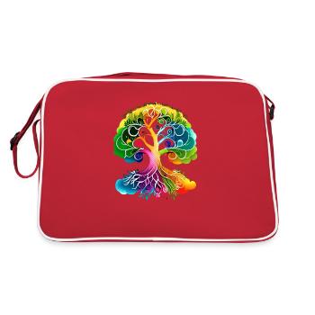 Lebensbaum Yoga Baum des Lebens Meditation - Retro Tasche - Rot/Weiß - Hinten