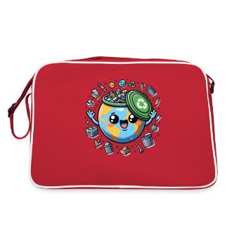 Erde im Recycling-Glück 🌍♻️ - Retro Tasche - Rot/Weiß - Hinten