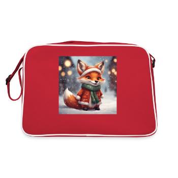 Weihnachtlicher Fuchs mit verschneitem Hintergrund - Retro Tasche - Rot/Weiß - Hinten