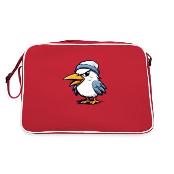 Cute angry seagull with cap - Retro Bag - red/white - Back