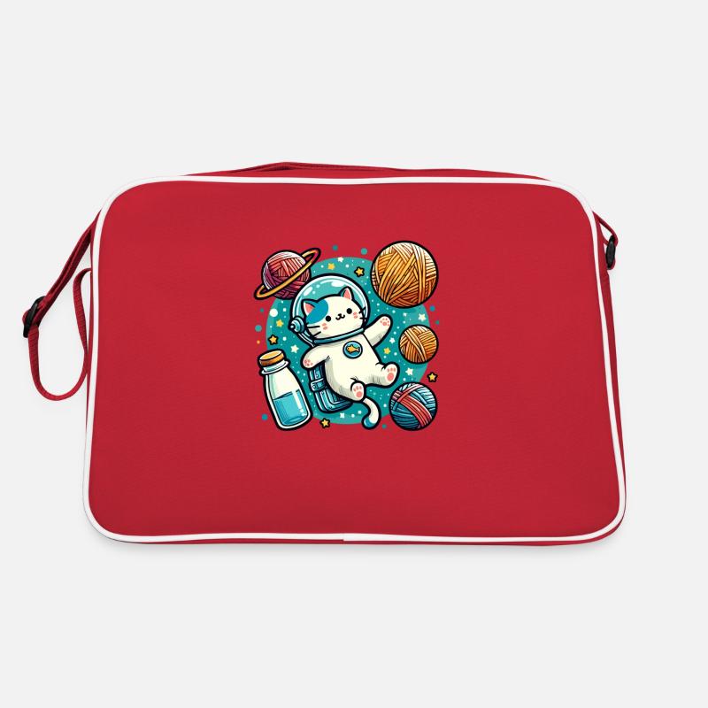 Mignon astronaute de l’espace Kitty au milieu des planètes de fil Sac Retro