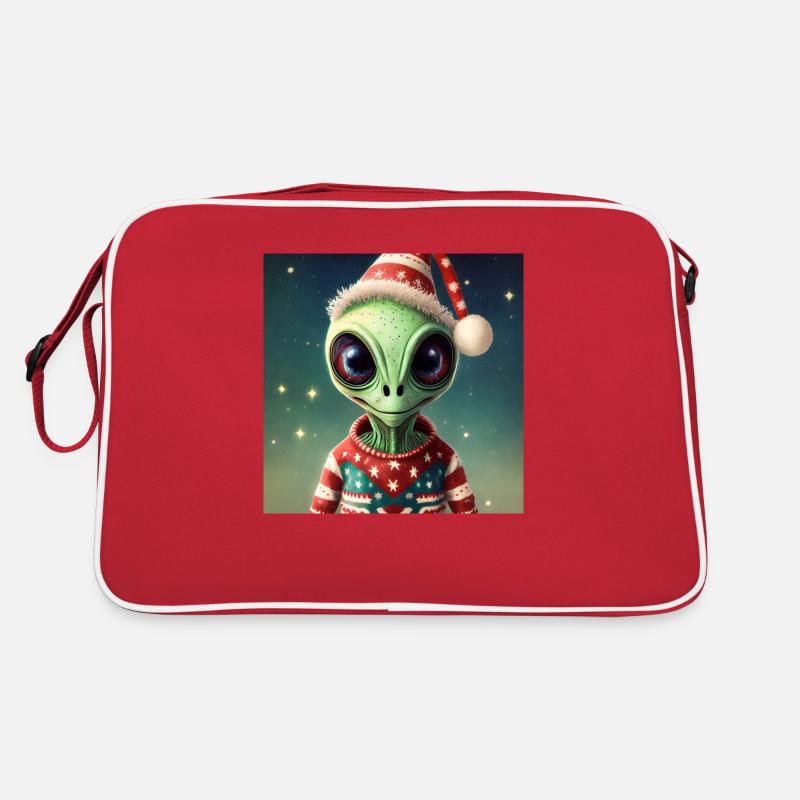Alien trägt einen hässlichen Weihnachtspullover - Retro Tasche - Rot/Weiß