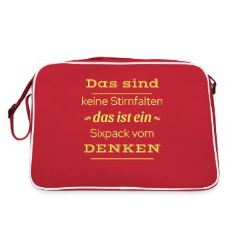 witzige sprüche - stirnfalte sixpack - Retro Tasche - Rot/Weiß - Hinten