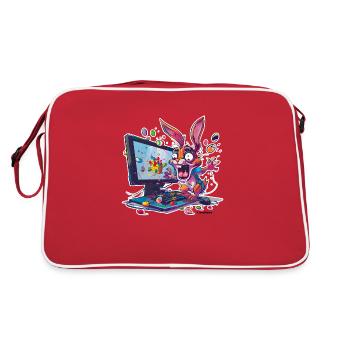 Verrückter Osterhase - Retro Tasche - Rot/Weiß - Hinten