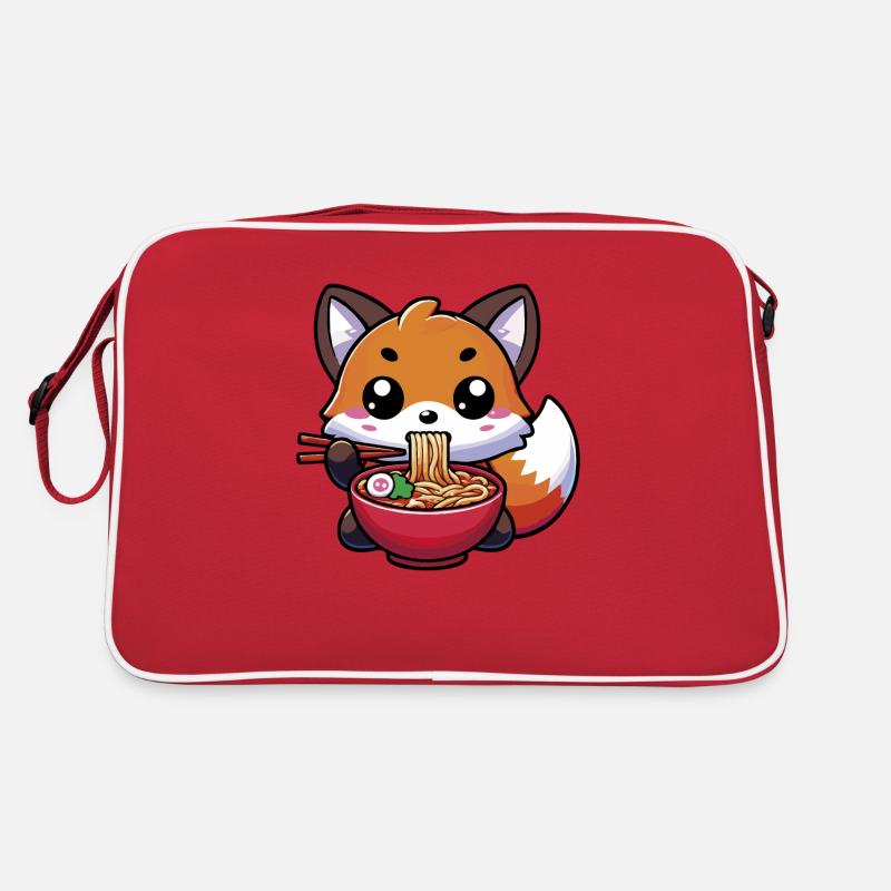 Mignon renard kawaii mangeant des ramen Sac Retro