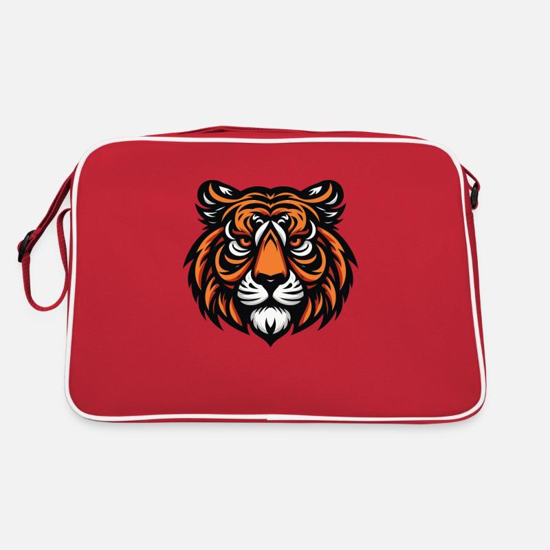 Ein grimmiges Tiger-Maskottchen entblößt seine mächtigen Reißzähne. Oder - Retro Tasche - Rot/Weiß