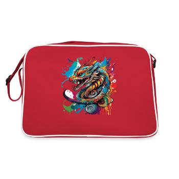 Tattoo / Tier / Kunst / cool / Comic / Drache - Retro Tasche - Rot/Weiß - Hinten