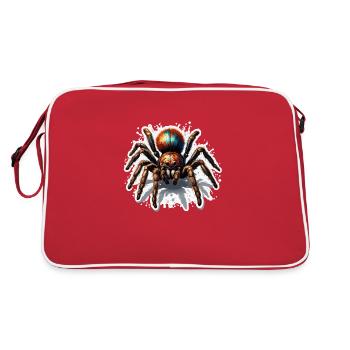 Spinne / Netz / Haustier / Kriechtier / Achtbeiner - Retro Tasche - Rot/Weiß - Hinten