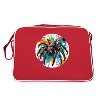 Spinne / Netz / Haustier / Kriechtier / Achtbeiner - Retro Tasche - Rot/Weiß - Hinten