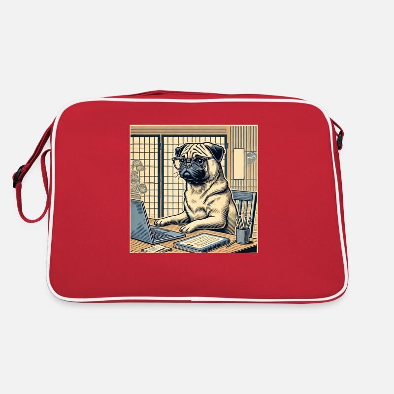 Japan Ukijo e Stil Schreibtisch Mops - Retro Tasche - Rot/Weiß