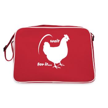Lustiges Huhn - Henne - Chicken - Wait for it - Retro Bag - red/white - Back