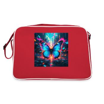Papillon Morpho bleu fluo - Sac Retro - rouge/blanc - Dos