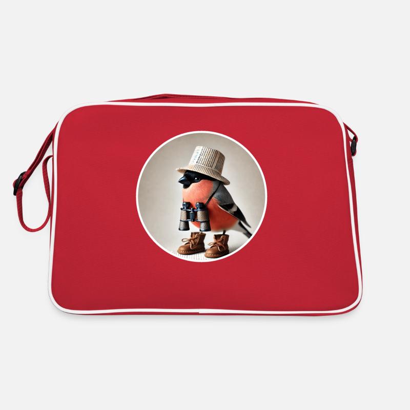 Dompfaff mit Fernglas Retro Tasche