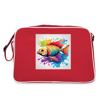 Fisch farbig traurig - Retro Tasche - Rot/Weiß - Hinten