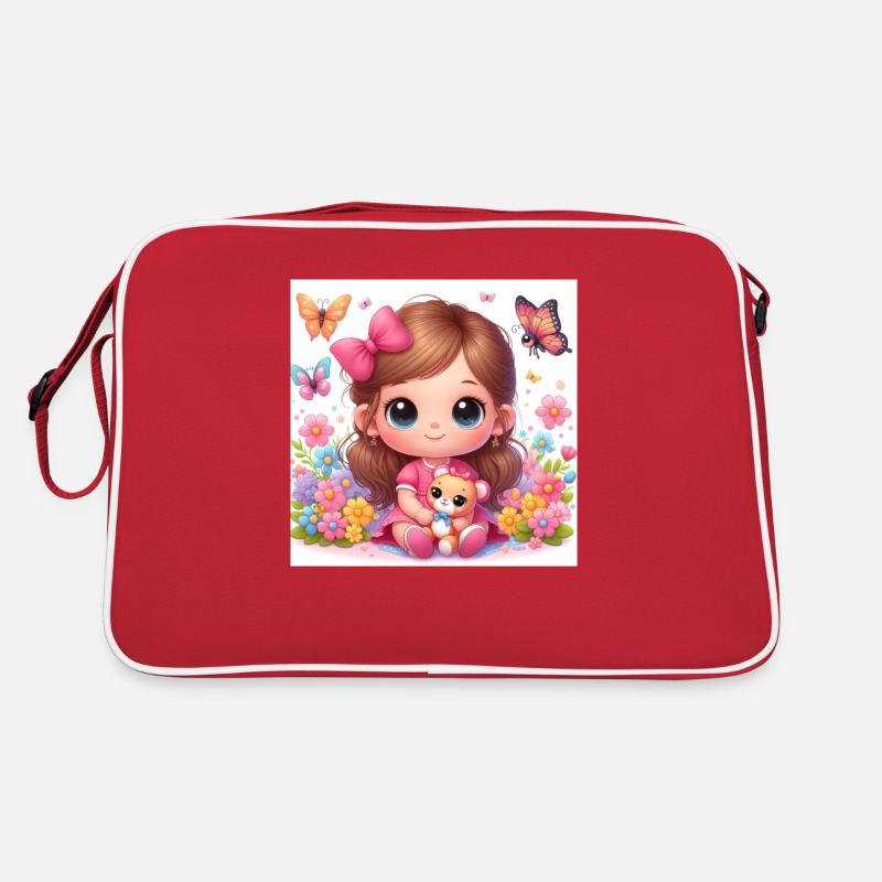 Kleines Mädchen mit ihrer Tigger-Puppe Retro Tasche