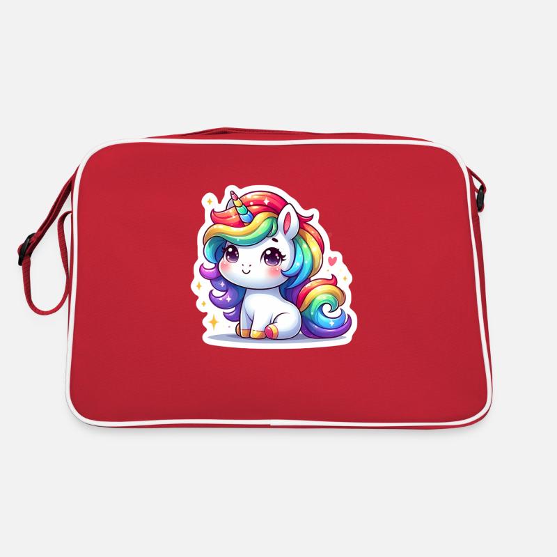 Regenbogen-Einhorn - Retro Tasche - Rot/Weiß