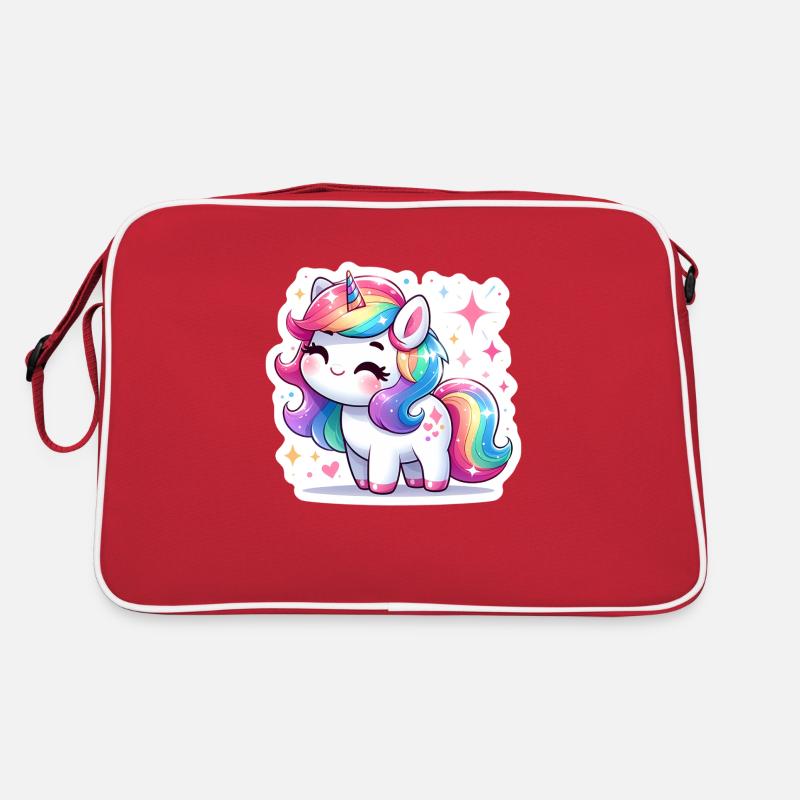 Regenbogen-Einhorn - Retro Tasche - Rot/Weiß