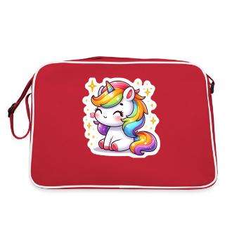Regenbogen-Einhorn - Retro Tasche - Rot/Weiß - Hinten