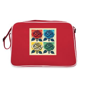 Red rose, blue rose vintage print - Retro Bag - red/white - Back