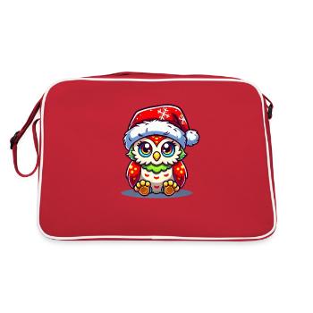 Eule Weihnachten - Retro Tasche - Rot/Weiß - Hinten