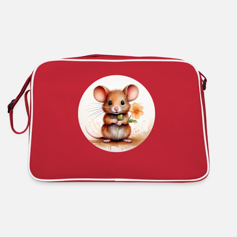 Aquarell-Chibi-Maus mit Blume – Zarte Farben, groß Retro Tasche