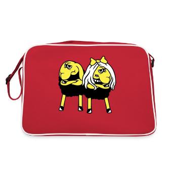 2 sheep couple tired angry upset offended - Retro Bag - red/white - Back