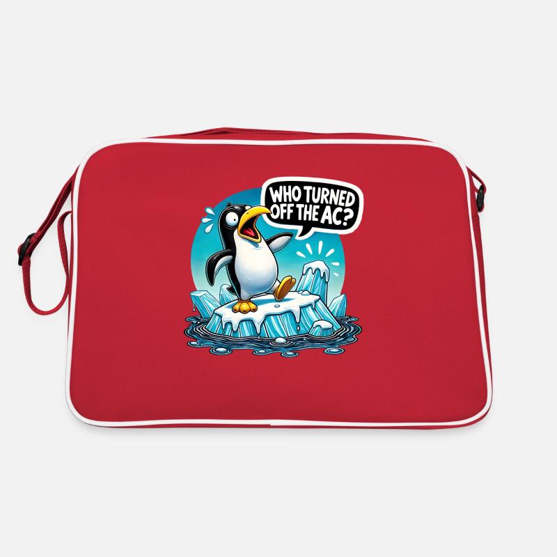 Funny Penguin Global Warming - Retro Tasche - Rot/Weiß