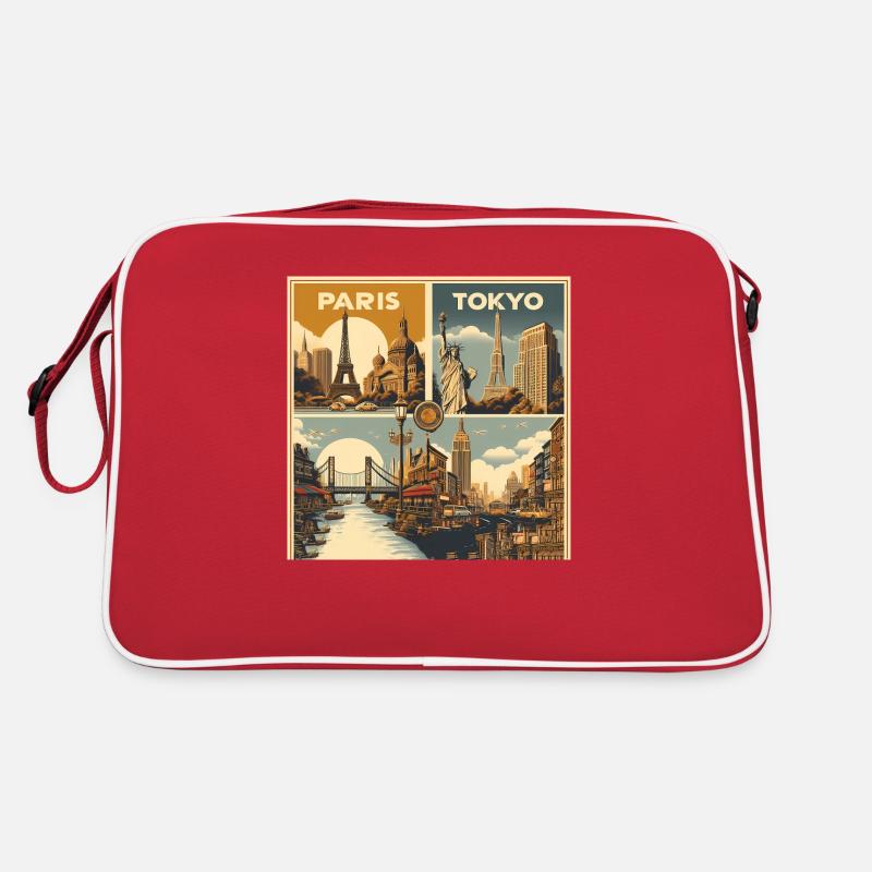 Vintage Travel Poster: Eine nostalgische Reise - Retro Tasche - Rot/Weiß