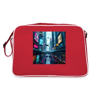 Futuristic Neon Cityscape: A Vibrant Vision - Retro Bag - red/white - Back