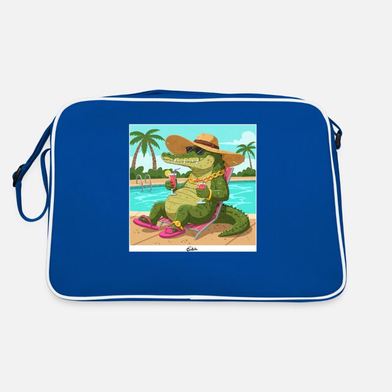 Krokodil am Pool mit Longdrink Retro Tasche