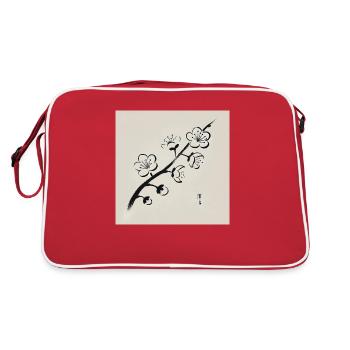 Pflaumenblüten nach japanischer Art - Retro Tasche - Rot/Weiß - Hinten